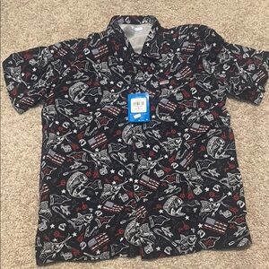 Columbia Black and Red Casual Button Down Shirt with Floral Print
